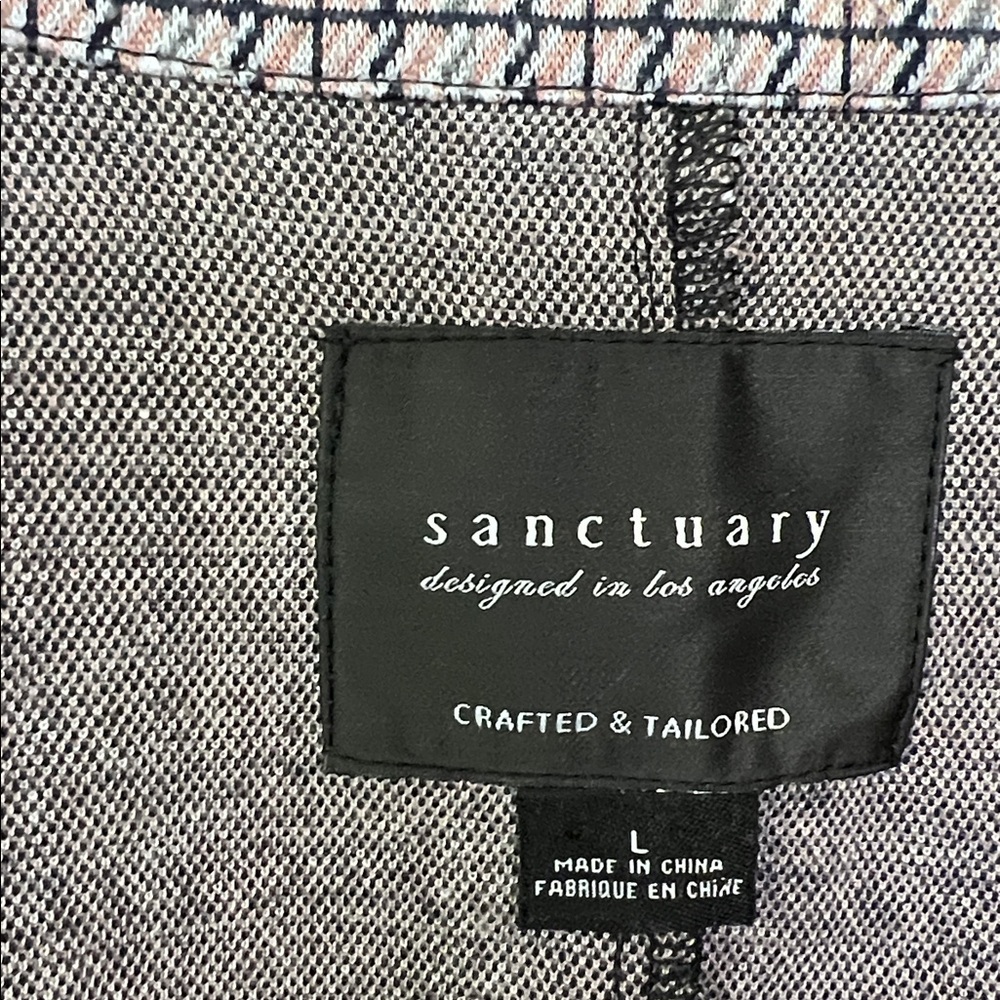 Sanctuary Long Houndstooth Plaid City Coat Duster Blazer Blue And Cream Size L - Picture 3 of 6